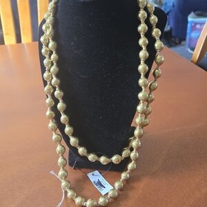 Gold Beaded Metal Double Strand Necklace